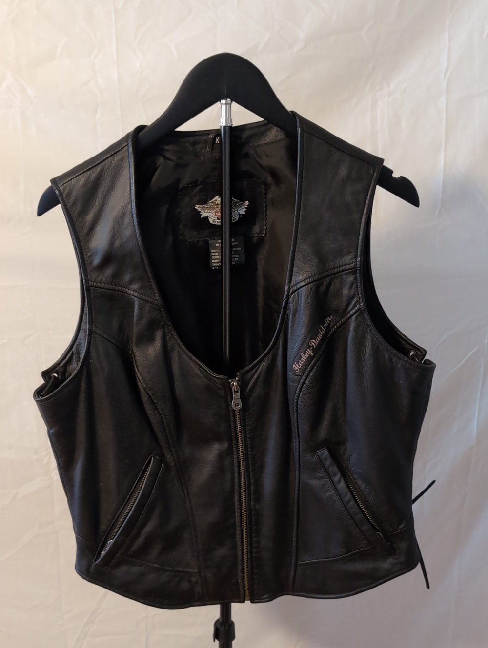 VTG Harley-Davidson Wings Leather Vest Horizon Side Lace Up Y2K Black Size XL